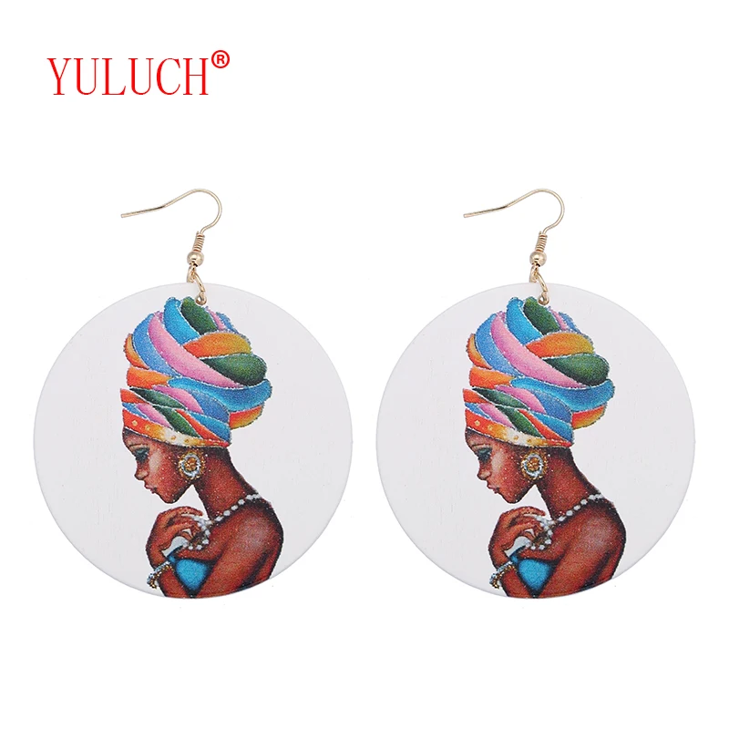 

YULUCH 2018 New Arrival African Design Painted Fashion Ethnic Woman Wooden Pendant for Simple Pop Jewelry Earrings Gift