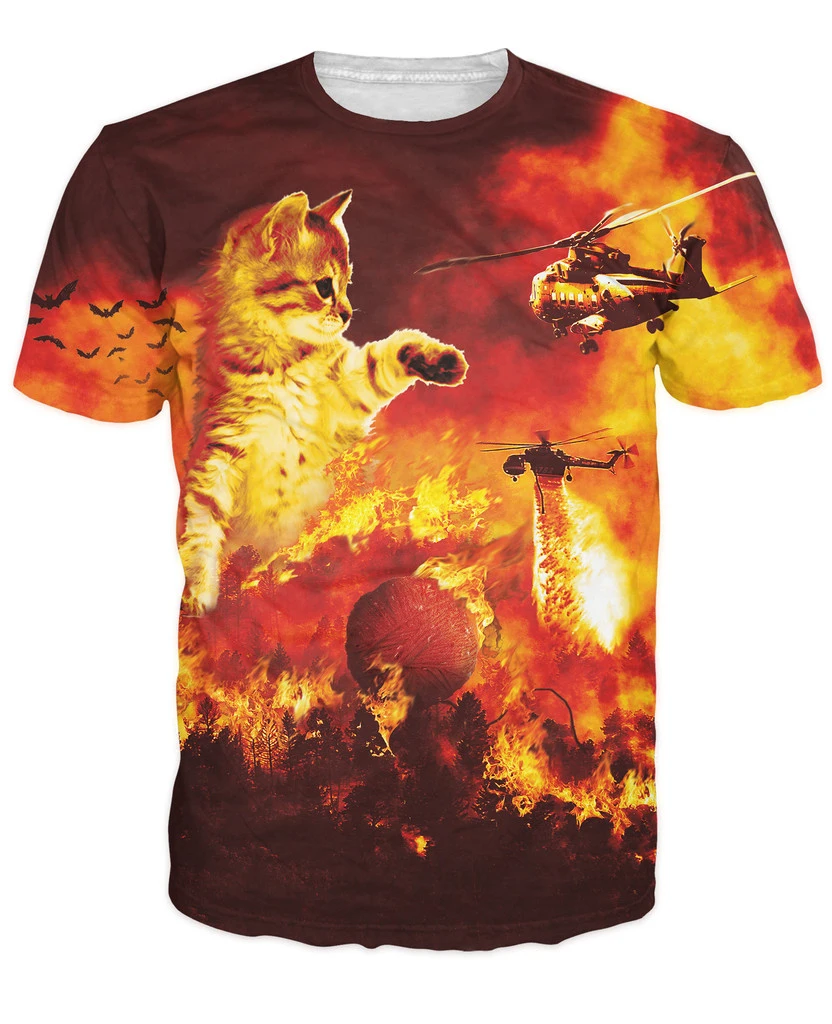 Forest Fire Kitten T-Shirt Cute Raising Some Hell In A 3D Printed Summer Style Funny Hipster Women Men Outfits | Мужская одежда