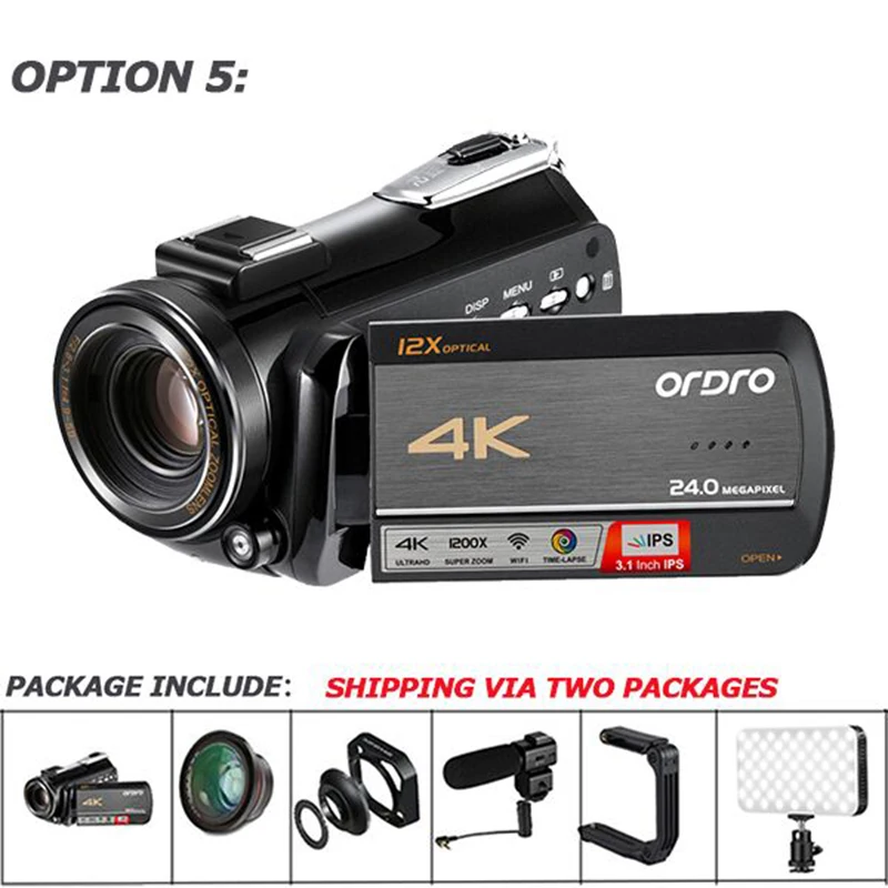 Ordro AC5 4K UHD цифровые видеокамеры FHD 24MP WiFi ips сенсорный экран 100X цифровой зум 12X