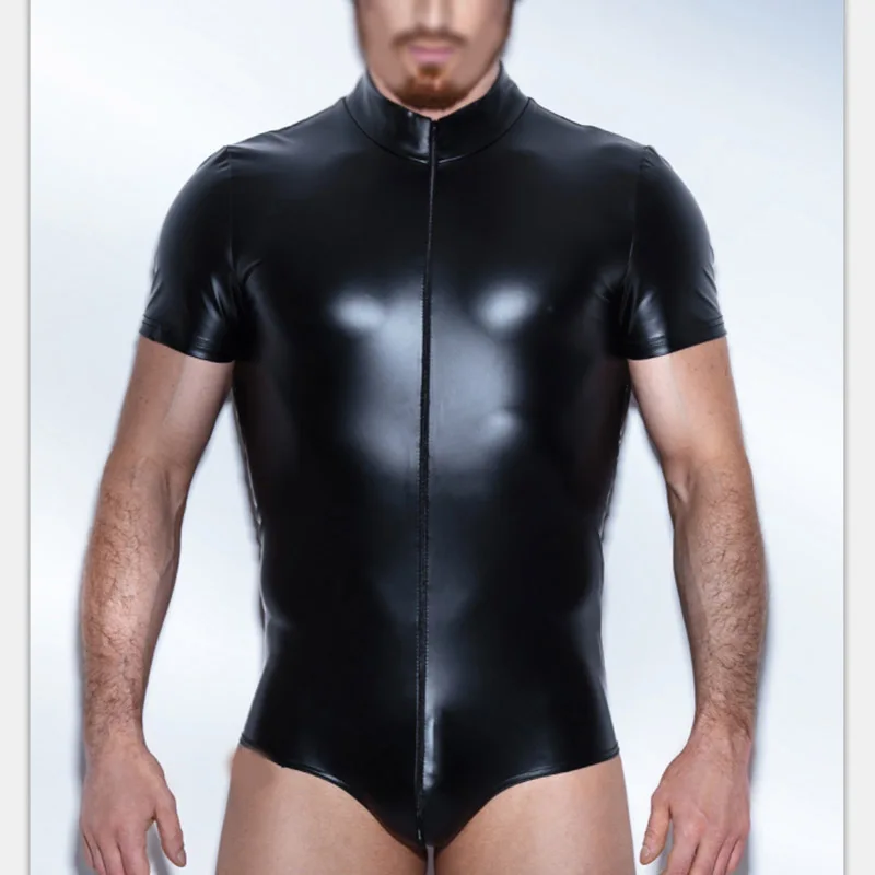 3xl Men Erotic Faux Leather Turtleneck Zipper Gay Vinyl Underwear