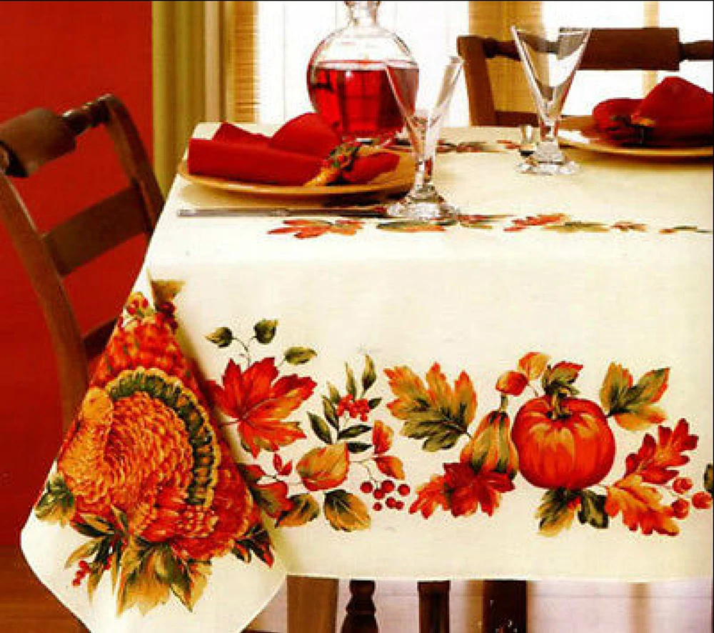 Flair Autumn Table Cloth Thanksgiving Turkey Harvest Flair Autumn Table Cloth Thanksgiving Turkey Harvest Gathering Printed Fabric Tablecloth Oblong