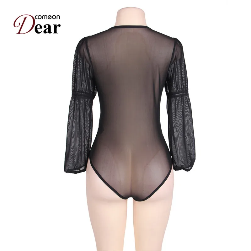 Comeondear RA80542 Кружевное боди женское длинное с глубоким V образным вырезом нижнее