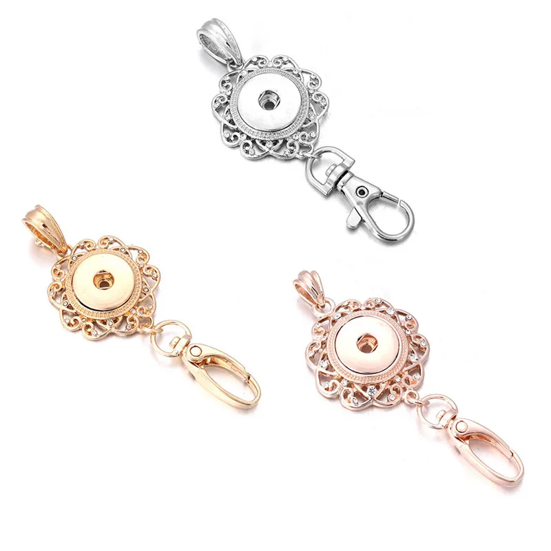 

New Snap Jewelry 18mm Metal Rose Gold Snap Button Keychains Keyring Pendant Layard For Women Gift ZF013