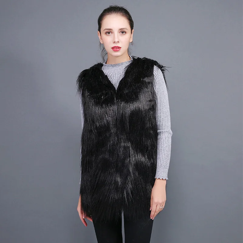 Пушистый жилет из искусственного меха для женщин, шикарная женская верхняя одежда, белая элегантная осенне-зимняя куртка, пальто, пушистые вечерние пальто PC288 - Цвет: black