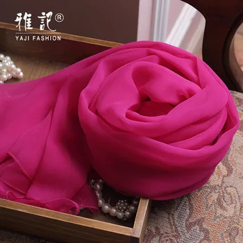 

Genuine Silk Women Scarf 2017 Summer Autumn Winter High Quality Shawl Fashion Deep Rose Solid Color Scarves