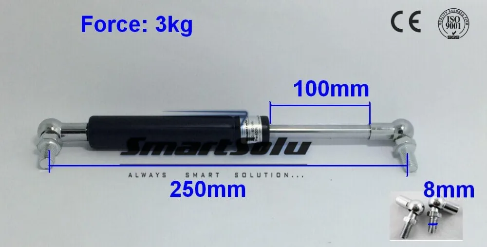 

Free Shipping Gas Spring 3kg/6.6lbs 250*100mm 8mm Thread Diameter