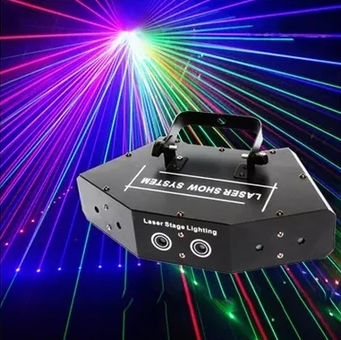 Светодиодный лазерный светильник с шестью глазами, красный, зеленый, синий, сканирующий, полноцветный луч, сканер, штрих, вспышка, свадебные семейные вечерние проектор для лазерного шоу