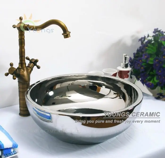 Величественные золотые серебряные художественные фарфоровые керамические раковины для ванной комнаты