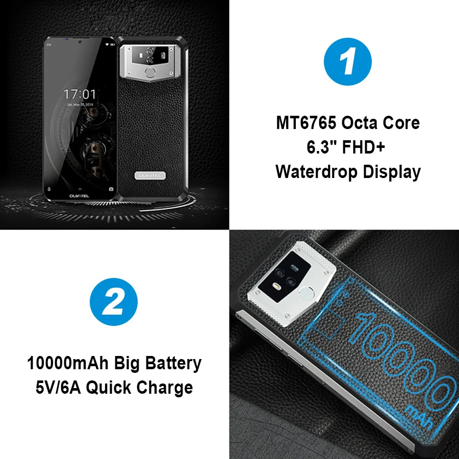 Смартфон OUKITEL K12 экран 6 3 дюйма WaterDrop FHD+ 1080х2340 на базе Android 9.0 16 Мп ГБ 64 сканер лица