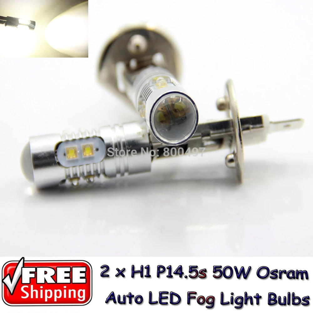 2 x 50W H1 P14.5S 12V Super White High Power Auto LED Fog Light Bulbs
