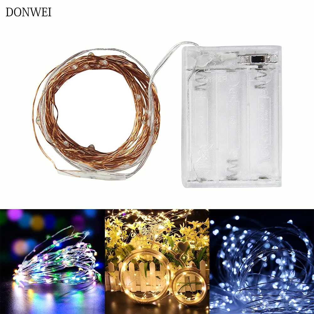 

DONWEI 10M 100 Led Strings Copper Wire 3XAA Battery Operated Christmas Wedding Party Decoration LED String Fairy Lights