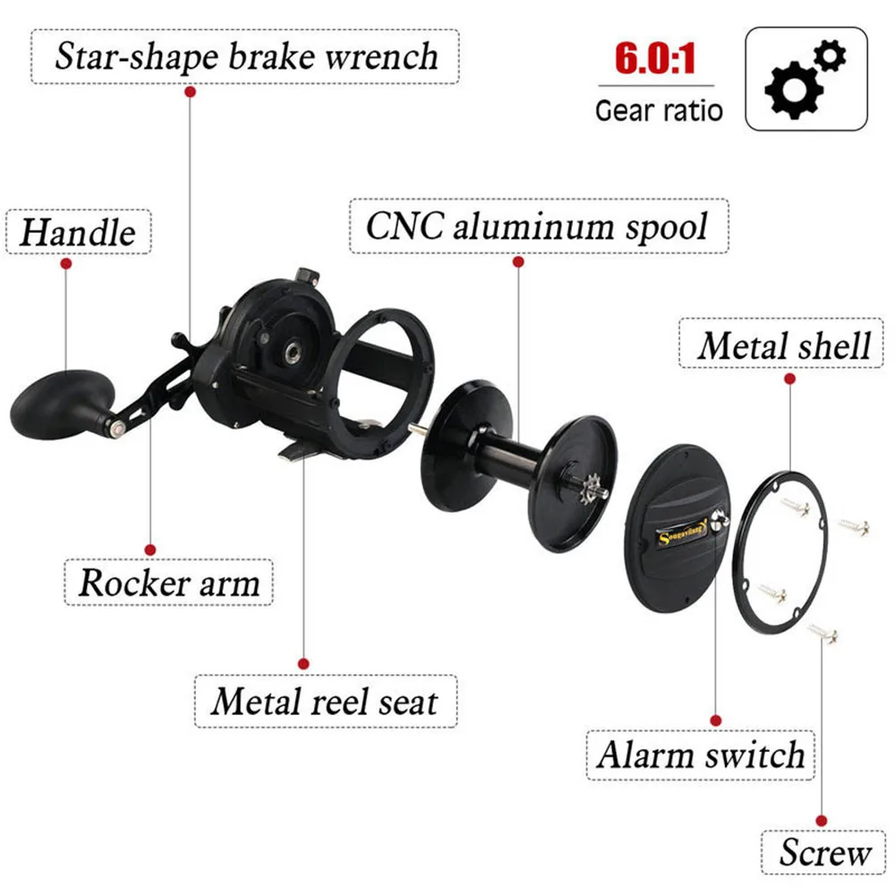 Sougayilang 6,0: 1 Рыболовная катушка барабан колеса алюминиевый сплав Правша катушка для троллинговой рыбалки рыболовные снасти