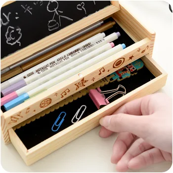 

Creative Diy Storage Box Multi-function Office Desktop Student Single Pumping Wooden Pencil Large pencil Case Office Supplies