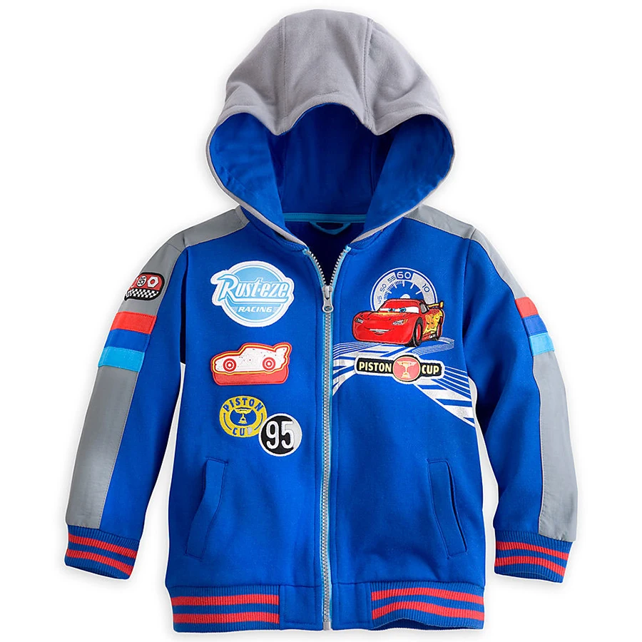 Hotsale 2015 Children Hooded Cartoon Boys Kids Swatshirts Kids Clothes Lightning Cars Pattern High Quality Zipper Jacket 092102