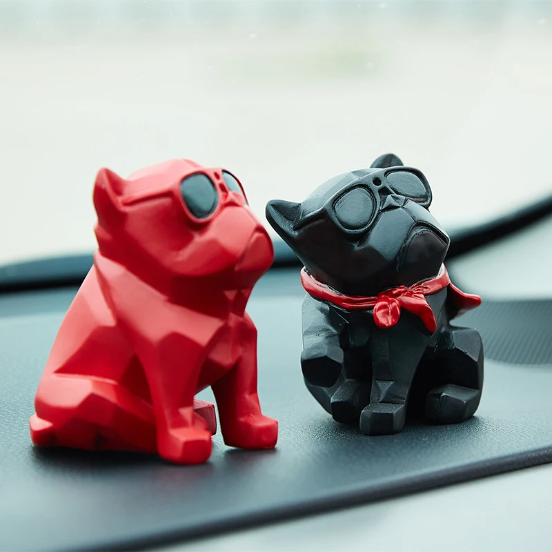 Cool Cartoon Resin French Bulldog Car Ornaments Geometric Creative Car Dashboard Decoration Voiture Ornament Car Accessories