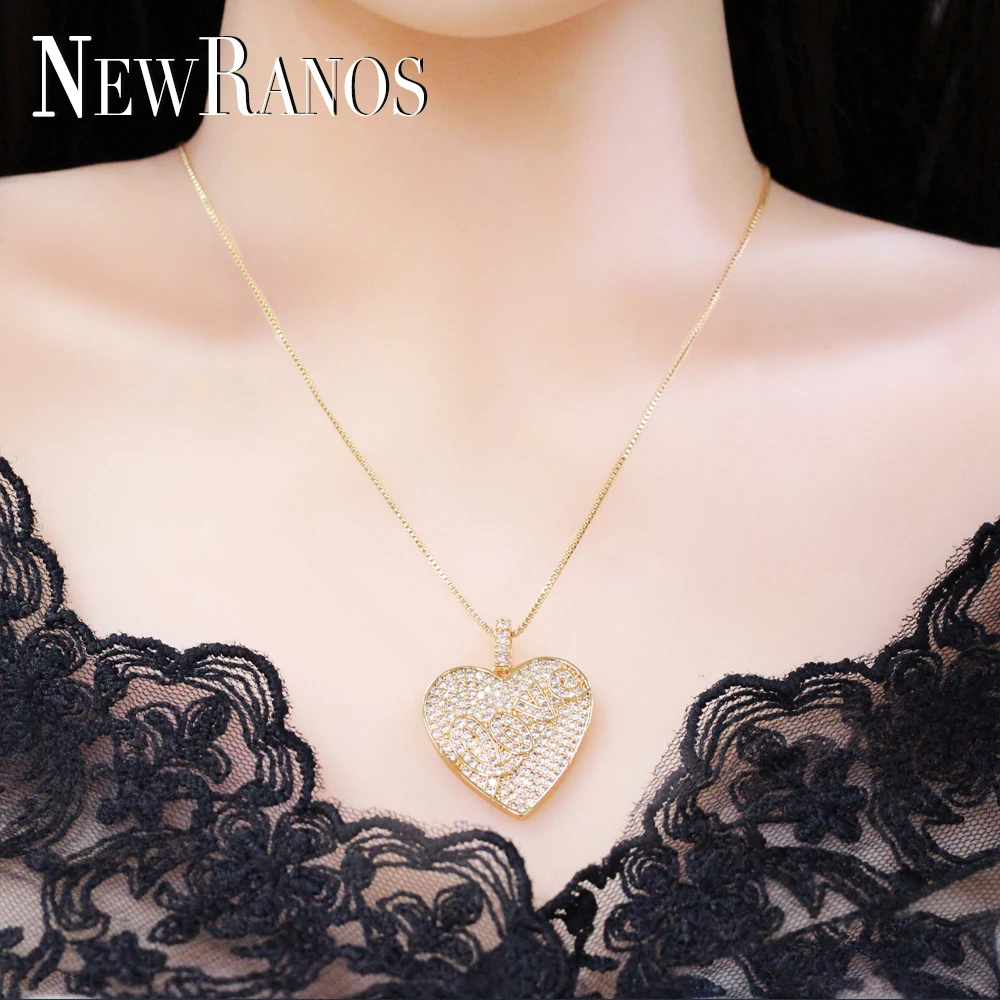 

Trendy Loving Heart Shaped Pendant Necklace full Paved Cubic Zirconia Pendant Necklace for Women fashion jewelry NJD001602