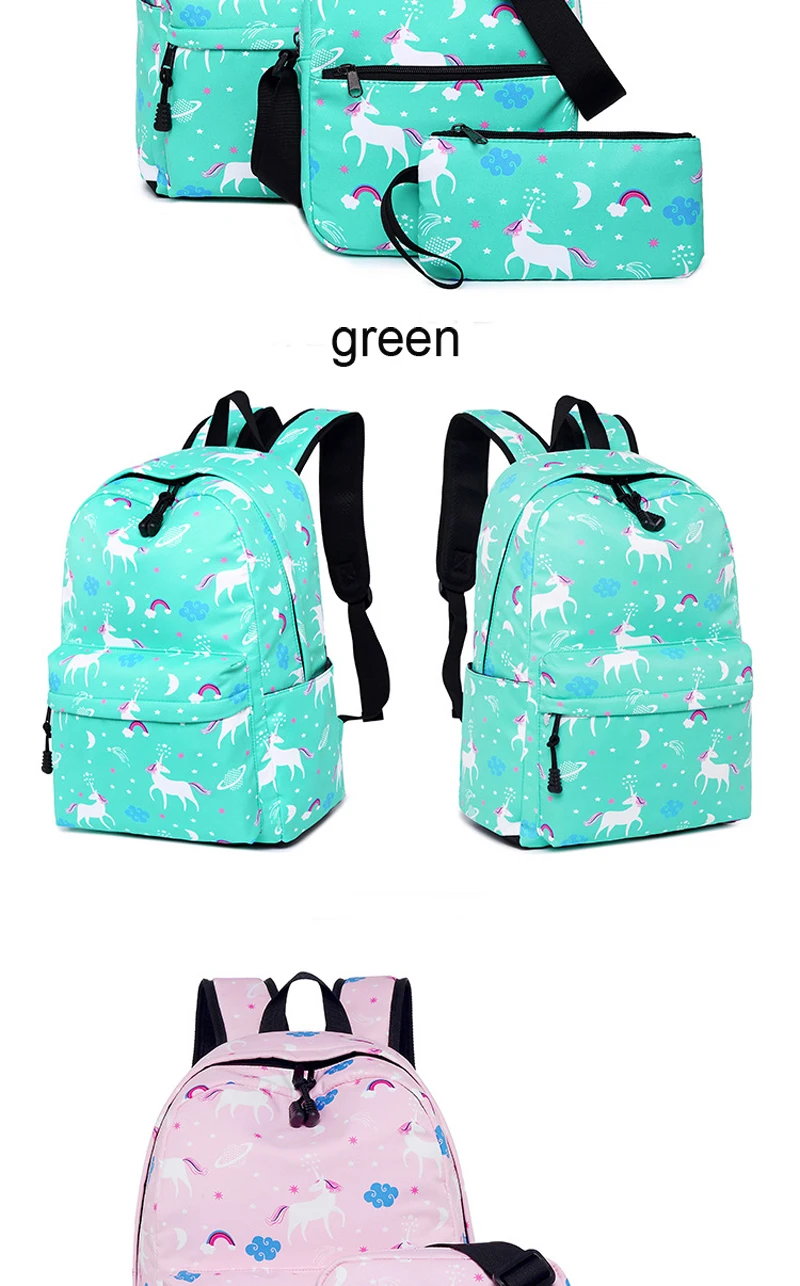 Рюкзак с единорогом, школьные сумки для девочек-подростков, рюкзак с мультяшными животными, студенческий рюкзак, Женский Большой рюкзак, милый школьный рюкзак, 3 шт