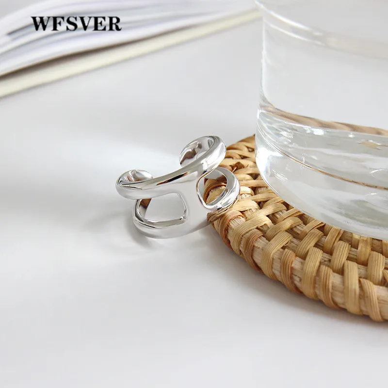 WFSVER кольцо из стерлингового серебра 925 глянцевые двухслойные минималистичные кольца для женщин подарок Мода открытие регулируемые ювелирные изделия