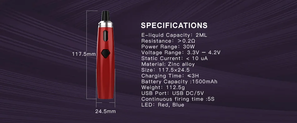 Augvape AIO Ego Vape Pen With 5pcs Coils Built-in 1500mAh 30W 0.6ohm Single Coil With LED Indicator Electronic Cigarette Kits