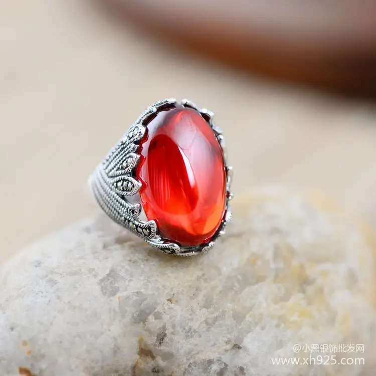 

925 sterling silver jewelry inlaid garnet Marcasite orchid female ring