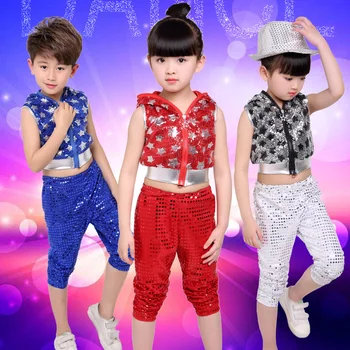 

Children Girls Stage Dance Wear Clothes 2019 Hip Hop Street Dance Kids Boy Clothes Short Sleeve Children's Sequin Set Clothes