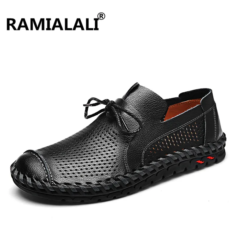 Ramialali Luxury Genuine Leather Men Shoes Black Leather Men 's Casual ...