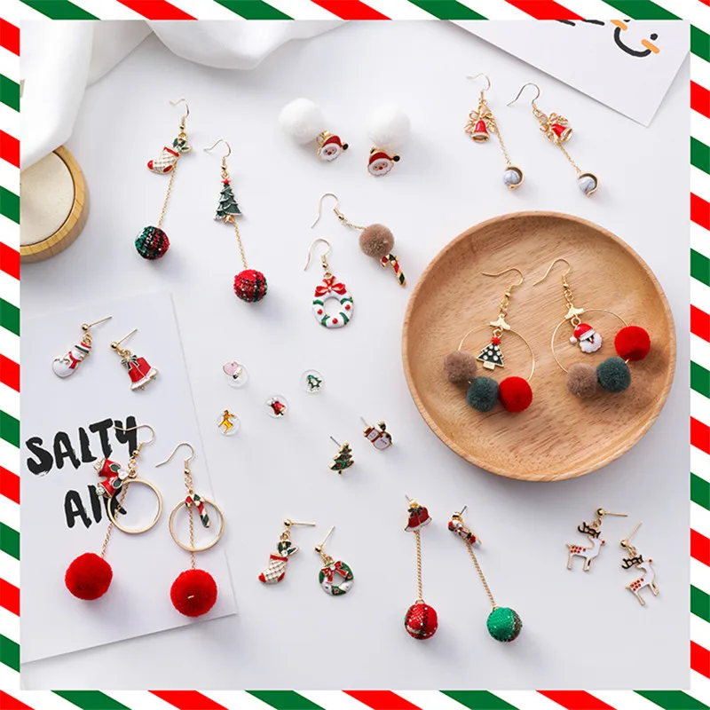 

Modern Women's Earrings 2018 Cartoon Christmas tree Hairball Women Dangle Earring Korean Fashion Cute Female Jewelry Accessories