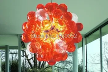 

Round Shape Hand Blown Art Glass Crystal Ball Chandelier In Red