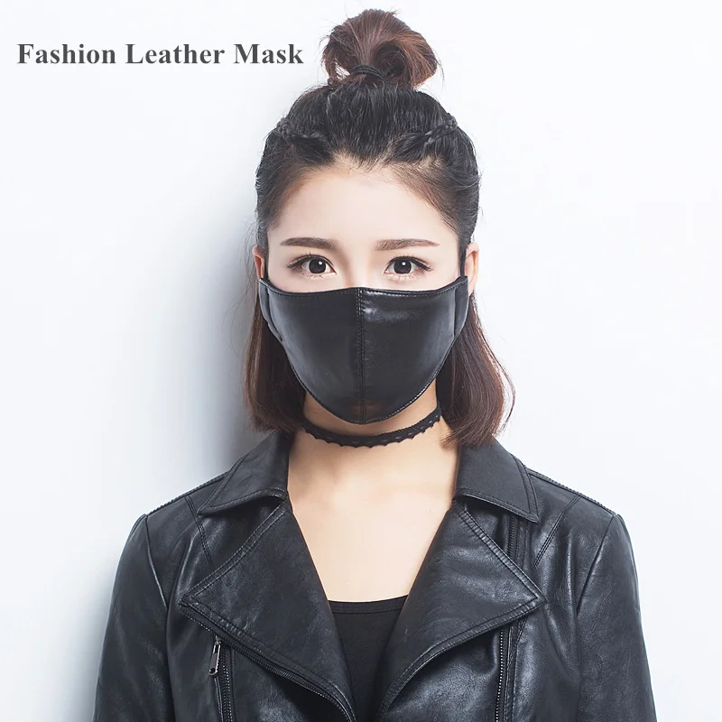 

Fashion Leather Mask Anti PM2.5 Haze Dust Face Mask Black Personalized Anti-dust Mouth Mask PU Leather Riding Protective Mask