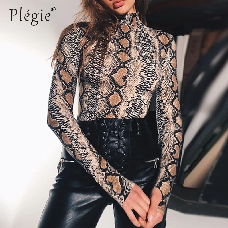 Aliexpress.com : Buy Plegie Snake Skin Grain Print Bodysuit Women Tops ...