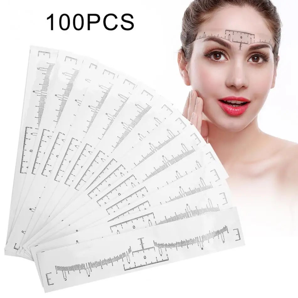 

100Pcs/Set Disposable Eyebrow Ruler Eyebrow Tattoo Stencil Measurement Tools for Eyebrow Shaping Makeup Accessories