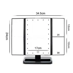 Портативный три складной стол Светодиодная лампа световой Макияж зеркало косметическое зеркало Регулируемая Настольная столешницы света