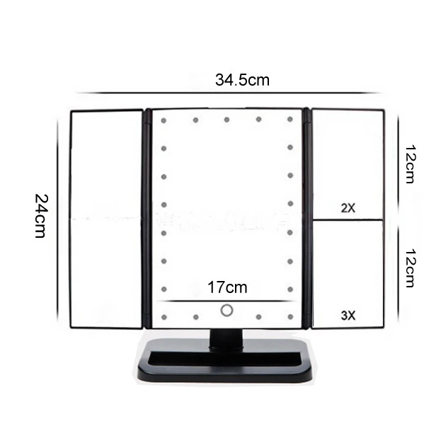 

Portable Three Folding Table LED Lamp Luminous Makeup Mirror Cosmetic Mirror Adjustable Tabletop Countertop Light Mirror