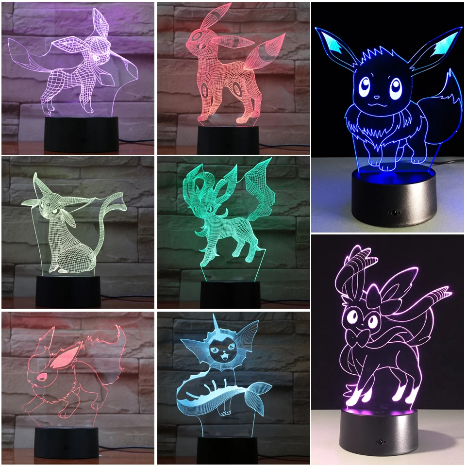 かわいいポケモンゲームイーブイ家族シリーズ 3d ランプ Usb 漫画の夜の光人気の クールな Led 7 色テーブルランプ子供のギフト Led ナイトライト Aliexpress