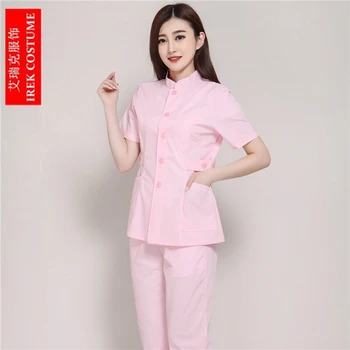 

New Women Medical Scrub Sets Nurse Hospital Uniforms Dental Clinic Beauty Salon short Sleeve stand collar pink work wear