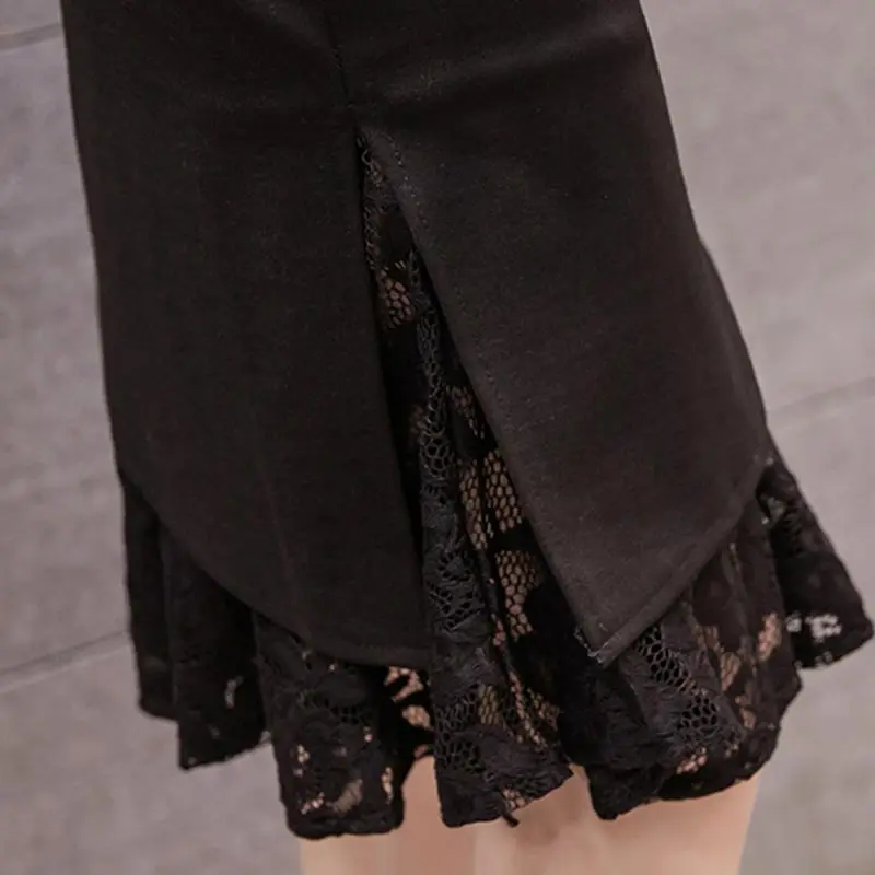 Новинка, модная женская юбка-карандаш с высокой талией, кружевная, из кусков, с оборками, элегантная, Ретро стиль, OL, юбка, серая, черная, Русалка, юбки, Размер 5XL