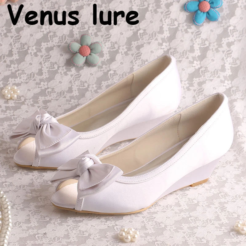 Chaussures Blanches A Talons Compenses Faites A La Main Pour Femmes Chaussures De Mariage A Bout Ouvert Aliexpress