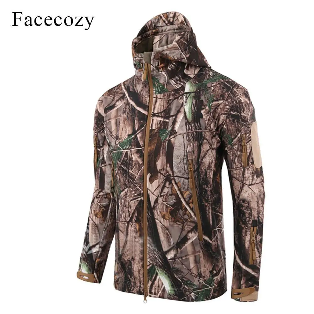 Facecozy для мужчин водонепроницаемые походные куртки Военная Тактическая ветрозащитная куртка софтшелл Кемпинг Охота камуфляж indbreak - Цвет: Leaves Camouflage