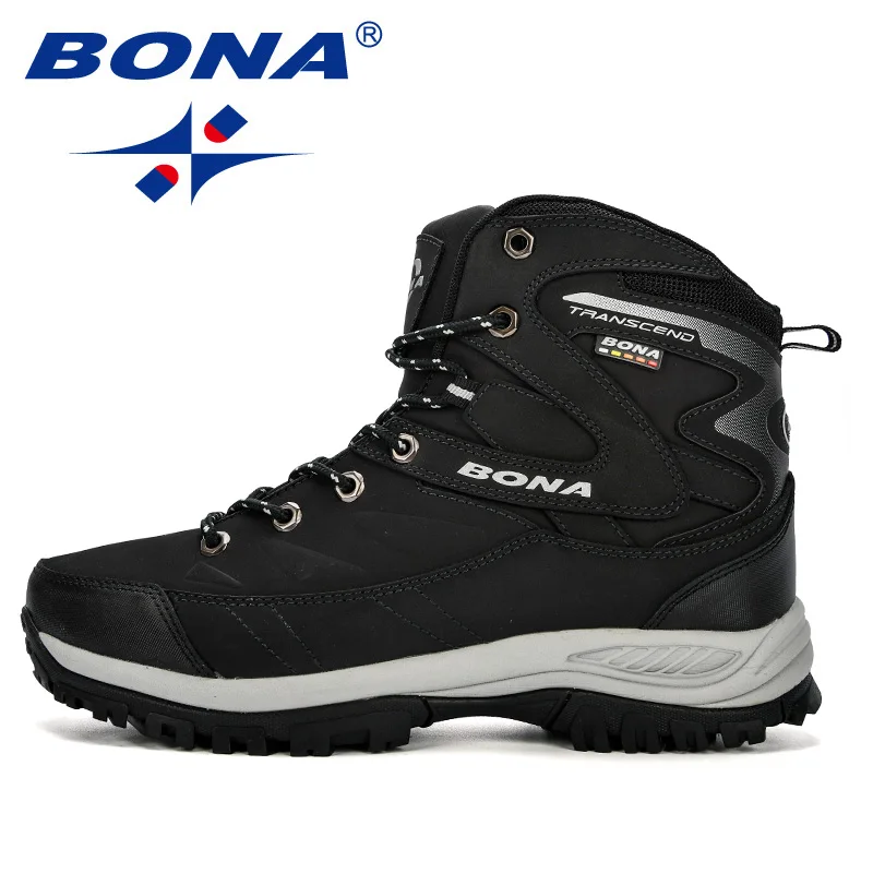 BONA Men Boots Winter Man Shoes Ankle Boots Men Snow Round Toe Plush Keep Warm Footwear Lace-Up Casual Trendy Shoes men leather boots