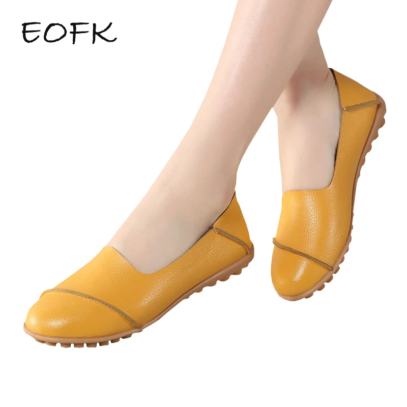 

EOFK Women Leather Ballet Flats Shoes Woman Causal Shoes Soft Comfortable Slip On Flat Loafers Women Casual Shoes For Female