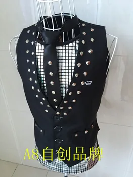 

M-XXXL ! One bar singer costume DS black fashion sequined vest rivet stage personality cultivation tide singer costumes clothing