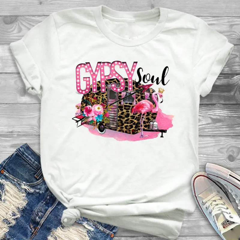 

Women Shirt Leopard Car Flower Ladies Female Clothing T Womens Clothes T-shirt Graphic Short Sleeve Printed Top Tshirt