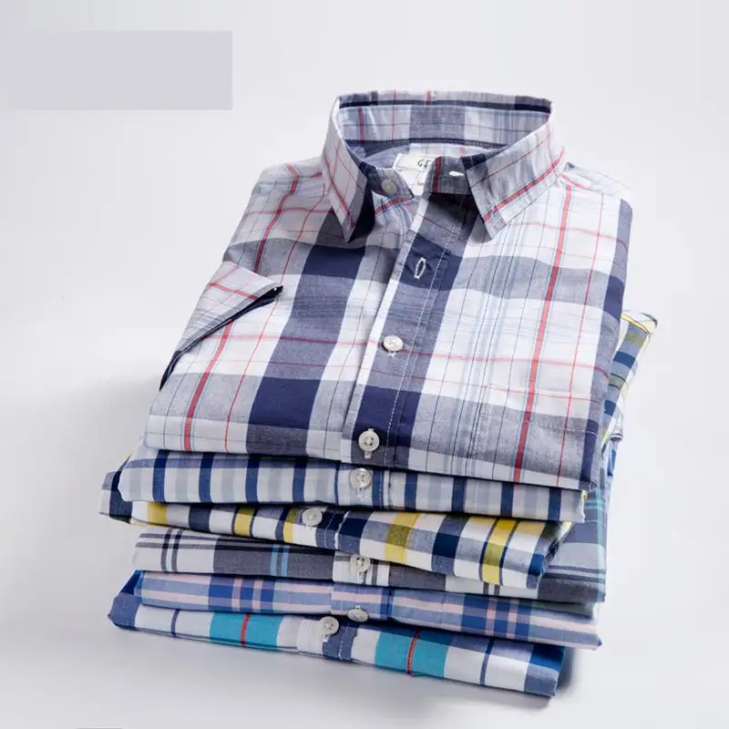 

Summer Brand Men's Short Sleeve Plaid Leisure Shirt High Quality Cotton Single Breasted Loose Male Clothes Large Size M-6XL