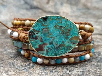 

Jaspers Pendant Picture Jaspers Turquoises Stone Beads Leather Wrapped Adjustable Bracelet M0071