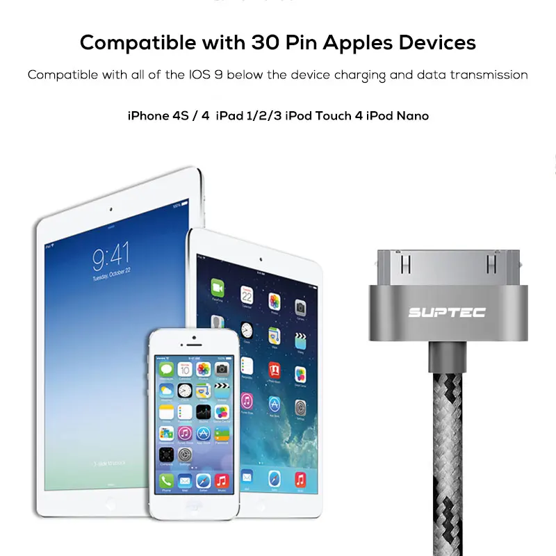 SUPTEC 30 Pin USB кабель для iPhone 4S 4 3GS iPad 1 2 3 iPod Nano itouch 2 м 3 м кабель для быстрой зарядки и синхронизации данных шнур-адаптер