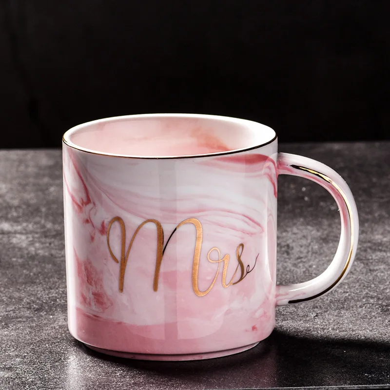Мраморная керамика в европейском стиле кружка с позолоченными краями офисная кружка чашка для молока подарочный набор эмалированная кофейная круглая кружка для кофе для пар - Цвет: Single cup(Pink)2