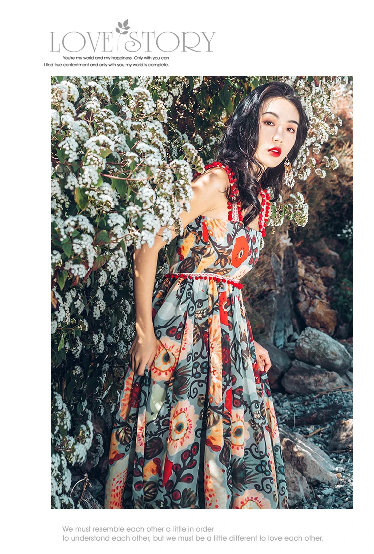 Tang women summer dress 2019 sling Floral maxi dresses boho summer vacation lace beach dress (3)