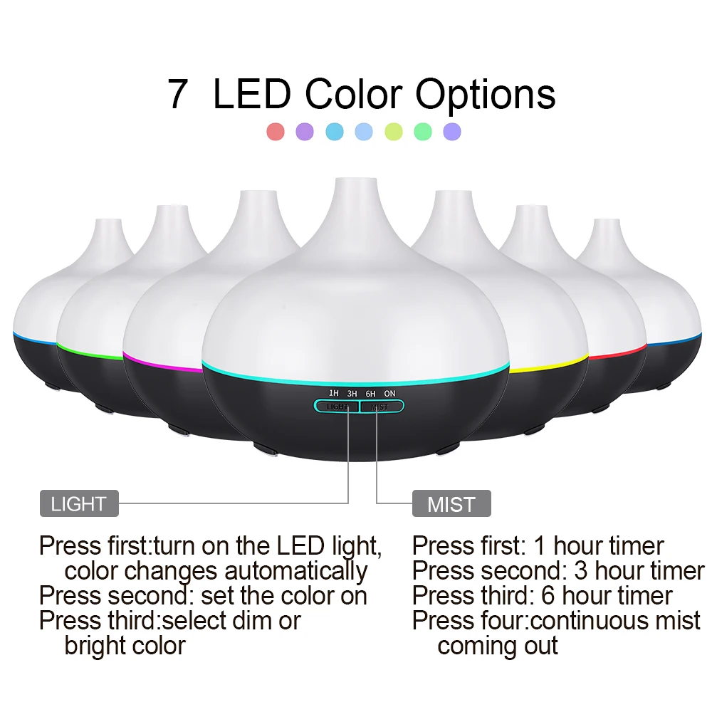 KBAYBO 550ml USB Aroma Diffuser Air Humidifier with 7 Color Changing LED Lights USB cool mist maker Air Purifier for Office Home