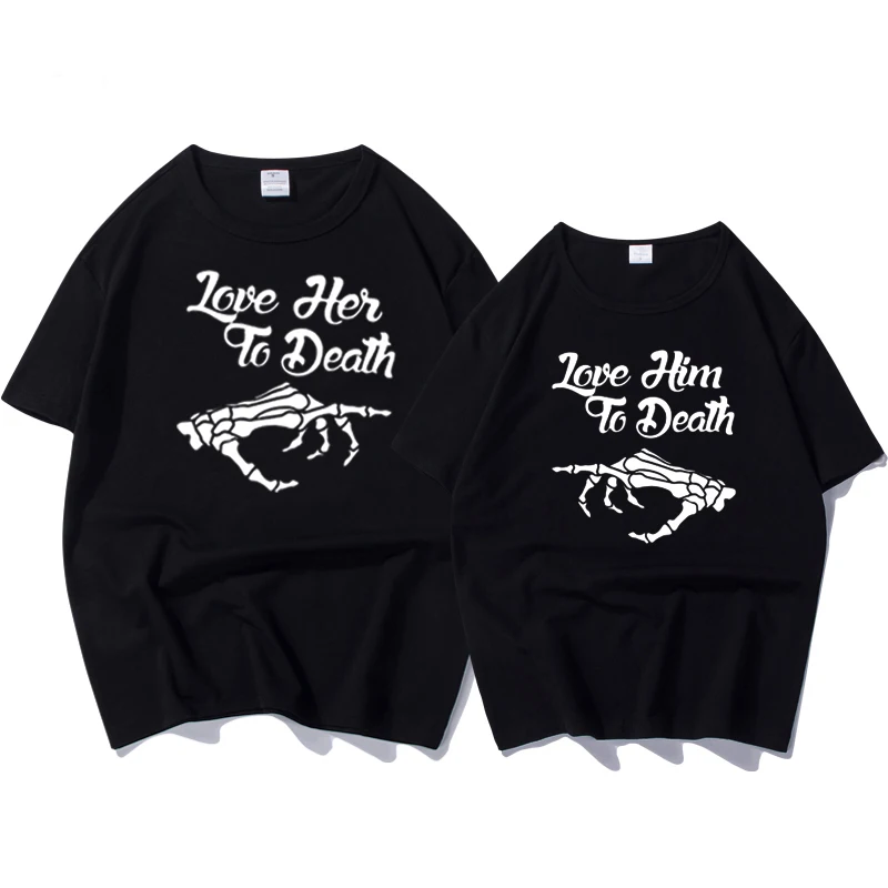 

Matching Couple Clothes Lovers T-Shirt Fashion Female T-shirt Summer Tops Print Skull Hand Women T-shirt Cotton Couple T Shirts