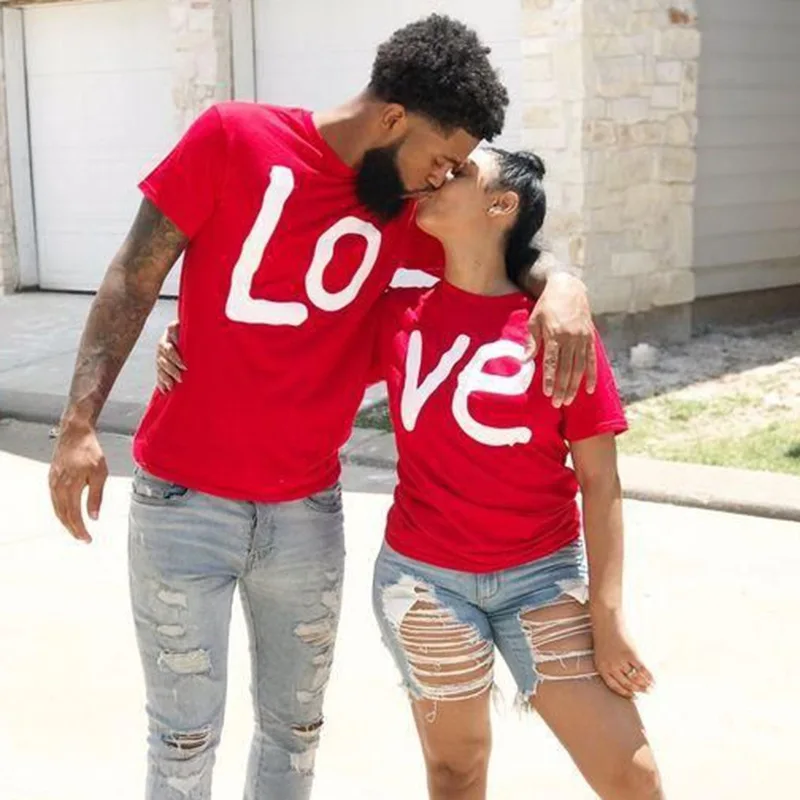

2019 Fashion Summer Short Sleeve Tops Clothes for Couple Letter Printed Harajuku T Shirt Red Round Neck T-shirt camiseta mujer